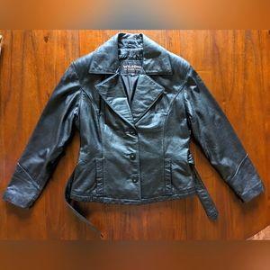 Wilsons Genuine Leather Jacket Womens Small Belted Black Casual Ladies